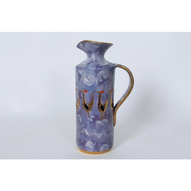 1950s 1950s Aldo Londi for Bitossi Gilt Birds Glazed Pottery Handled Pitcher - Vase For Sale - Image 5 of 12