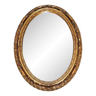 Vintage Hollywood Regency Oval Gold Mirror For Sale