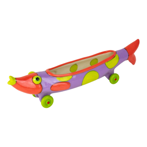 Listed Artist Alison Palmer Studio Art Pottery: Whimsical Fish on Wheels