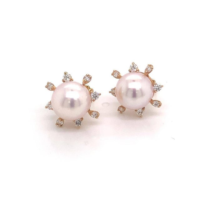 Diamond Akoya Pearl Earrings 14 Karat Yellow Gold Certified For Sale In New York - Image 6 of 11
