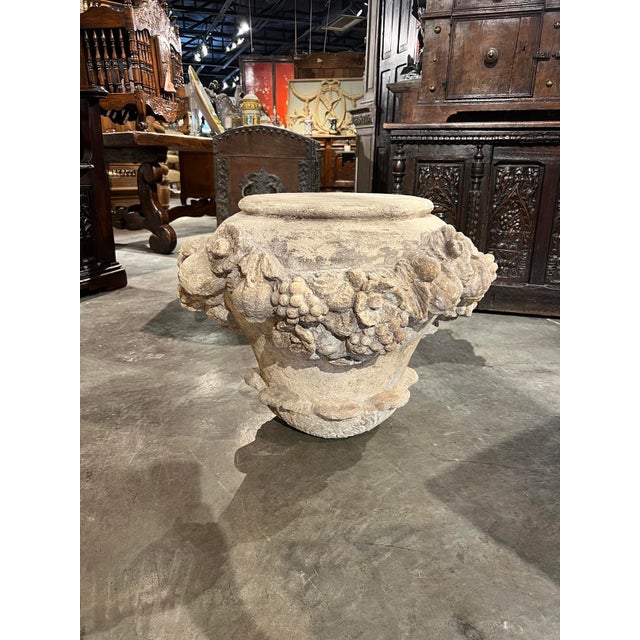 Italian Cast Stone Fruit and Floral Swag Coffee Table Base or Pedestal For Sale - Image 9 of 11