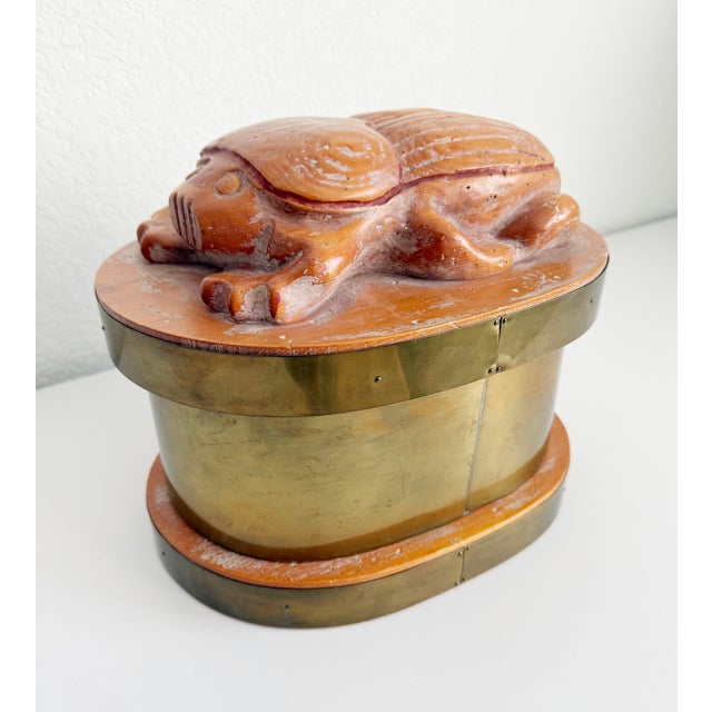 1970s 1970s Scarab Beetle Brass & Wood Box by Sarreid, Attributed For Sale - Image 5 of 10