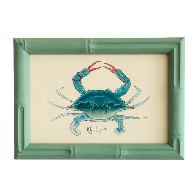 Nautical Original Hand-Painted Crab Painting in a Hand-Painted Frame For Sale - Image 3 of 3