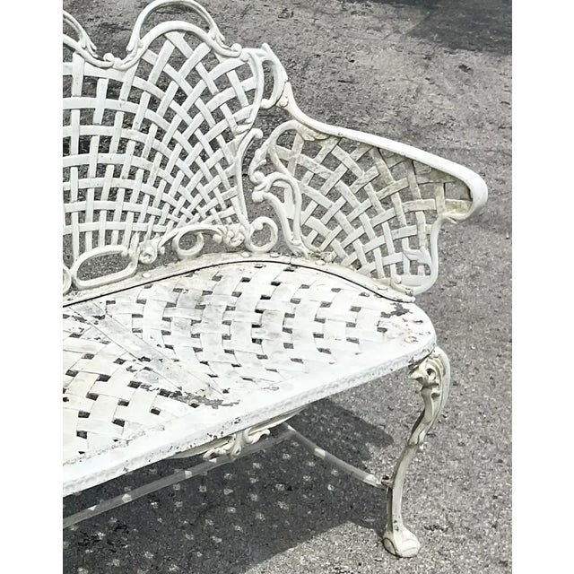 Late 20th Century Vintage Regency Web Wrought Iron Bench For Sale - Image 5 of 12