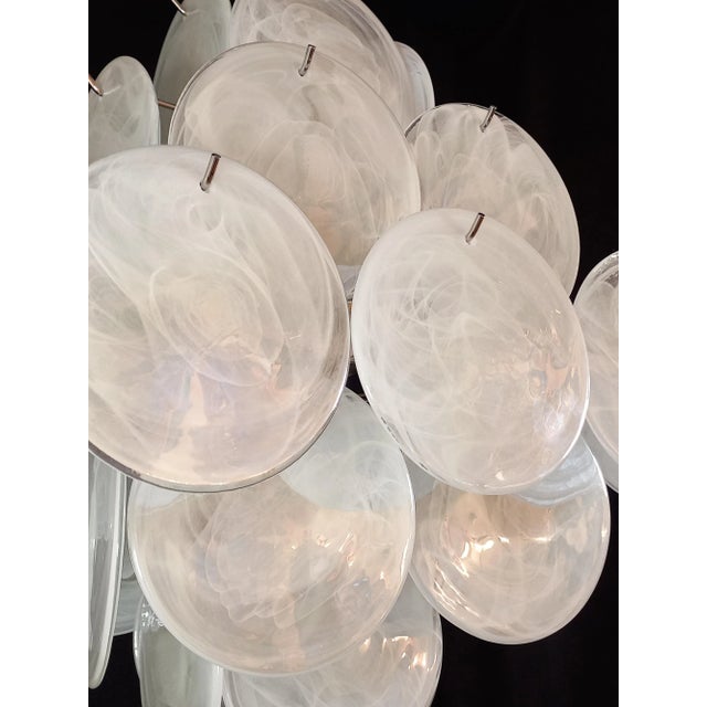 Vintage Handmade Square Iridescent Alabaster Murano Glass Discs Chandelier, 1981 For Sale - Image 4 of 10