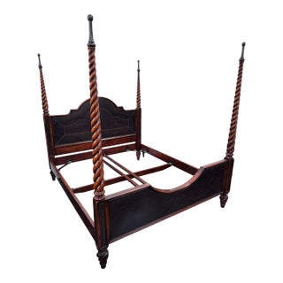 California King Size Rustic Mahogany + Tin Poster Bed Frame For Sale
