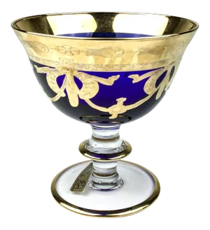 Vintage 24k Overlay Cobalt Blue Desert Ice Cream Coupe Italy
