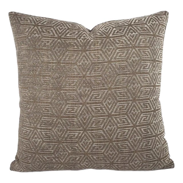 F. Schumacher Cosmati Chenille in Smoke Pillow Cover - 20" X 20" Light Gray and Dark Gray Geometric Pattern Cushion Case For Sale