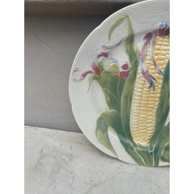 French Country Majolica Corn Keller & Guerin Saint Clement Plate For Sale - Image 3 of 4