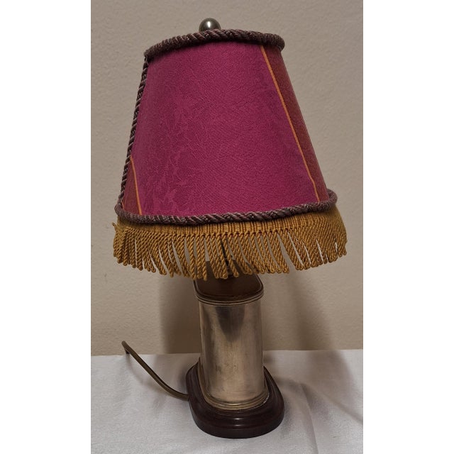 Vintage Table Lamp with Silver-Plated Oval Metal Base and Fabric Shade, 1950s For Sale - Image 9 of 12