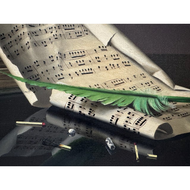 Rino Pianetti Signed Original Oil Painting Musical Still Life Books Sheet Music Framed For Sale - Image 4 of 9