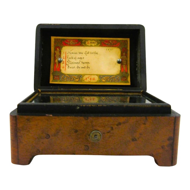 Antique 19th Century Swiss Cylinder 4 Song Wooden Marquetry Inlay Music Box For Sale