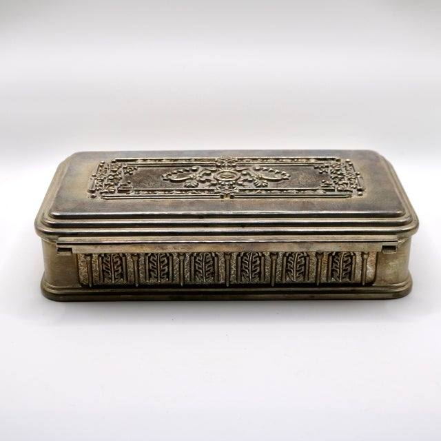 Mid-Century Italian Neoclassical Silver-Plated & Velvet Jewelry Casket For Sale - Image 4 of 10