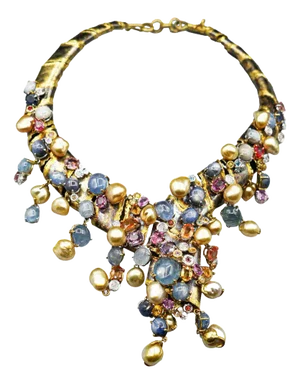 1970s 100 Carat Mixed Multi-Gem Avant-Garde Statement Necklace in 18k Gold