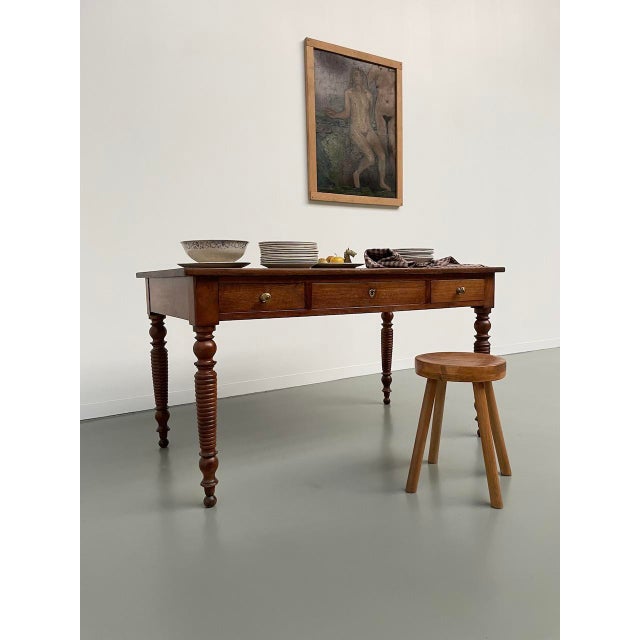 Drapery Farm Table in Walnut and Pine For Sale - Image 10 of 18