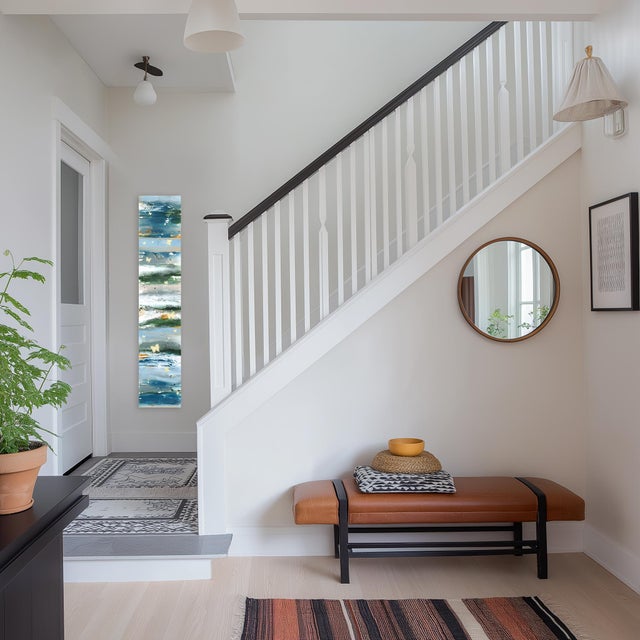 Plastic Butterfly Kisses - Abstract Water Sky Blue Green Textural Mixed Media Painting Original Artwork by Amber Goldhammer For Sale - Image 7 of 9