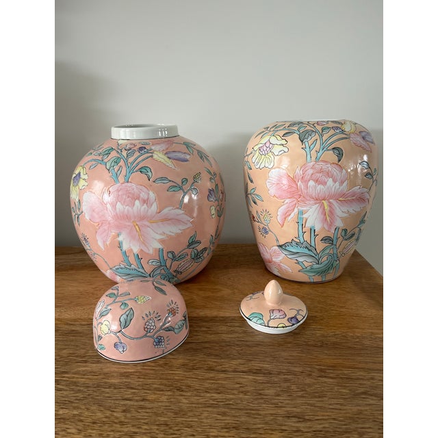 1980s 1980s Palm Beach Chic Peachy Ginger Jar-Set of 2 For Sale - Image 5 of 11