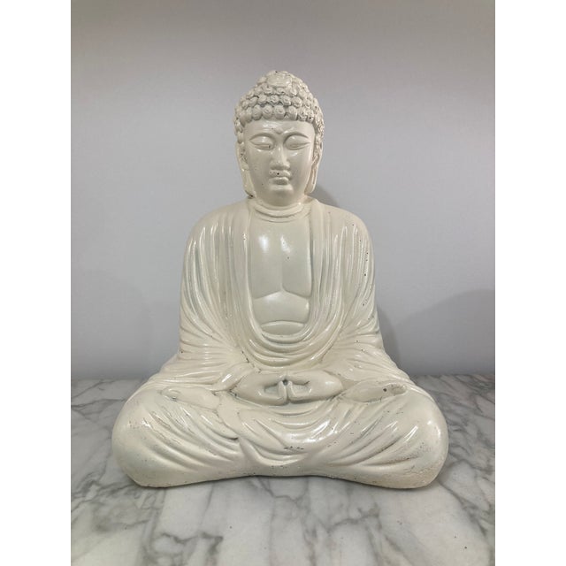 Plastic Ivory Patina Buddha Statue For Sale - Image 7 of 12
