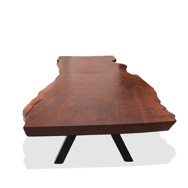 Custom 16 Feet Double Slab Claro Walnut With Cantilever Base Table - George Nakashima Inspired For Sale - Image 14 of 15
