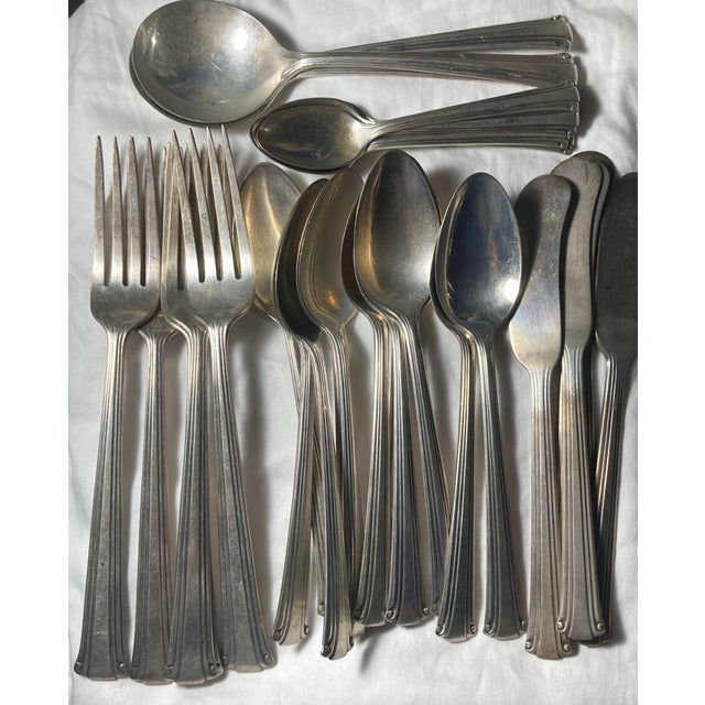 Americraft Sterling Silver Mixed Set of American Reed & Barton 1889-1946. 3 Soup 5 Butter 11 Teaspoon 5 Dinner Forks 6 Demitasse Spoons - 30 pcs For Sale - Image 4 of 9