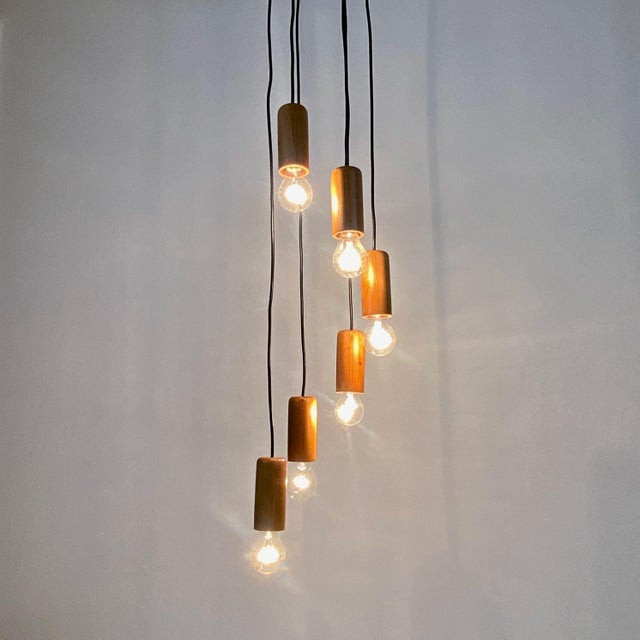 Wooden Cascade Pendant Lamp from Temde Leuchten, Switzerland, 1970s For Sale - Image 6 of 8