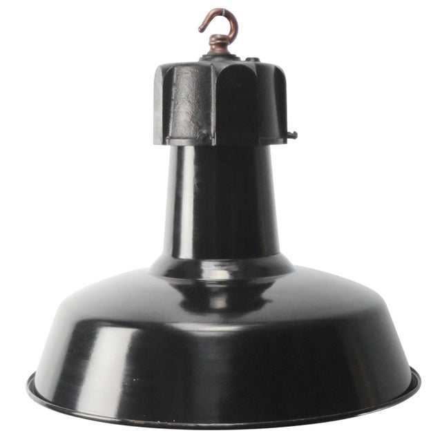 Vintage Factory Pendant Lamp in Black Enamel and Cast Iron by GAL For Sale - Image 6 of 6