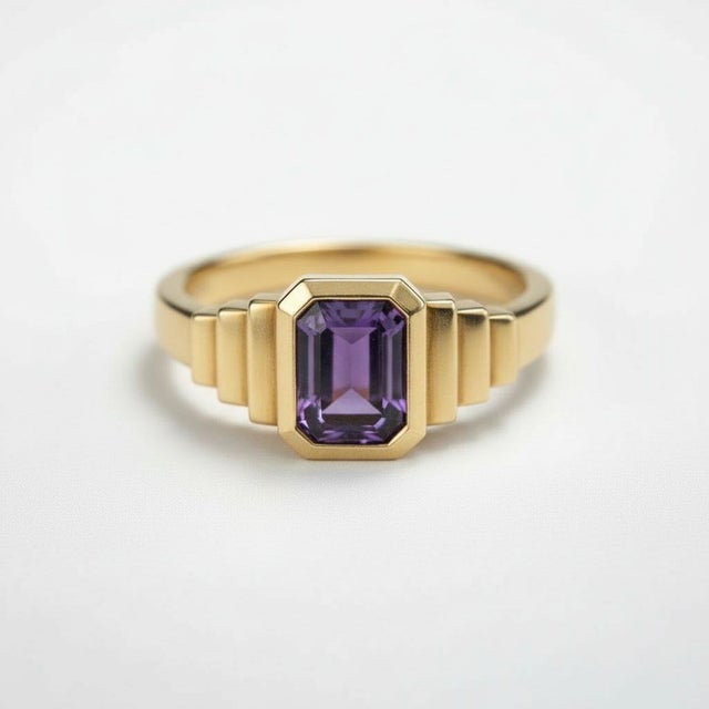 Not Yet Made - Made To Order Amethyst Solitaire Ring for Men Silver, Gold, Size 10 For Sale - Image 5 of 6