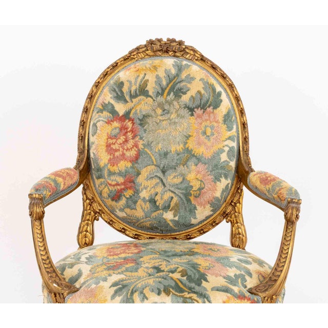 Pair of Louis XVI Style Tapestry Upholstered Giltwood Fauteuils For Sale In New York - Image 6 of 12