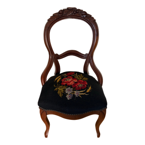 Late 19th Century Antique Mahogany Louis Philippe Style Hand Carved Needlepoint Chair Rose Design Commonwealth of Pennsylvania