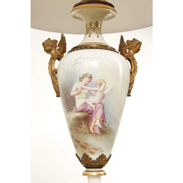 Metal Antique 19th Century French Porcelain Urn Table Lamp For Sale - Image 7 of 13