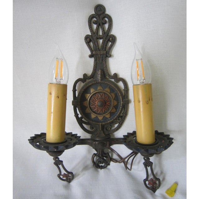 Arts and Crafts Iron Two Arm Sconce For Sale - Image 4 of 5