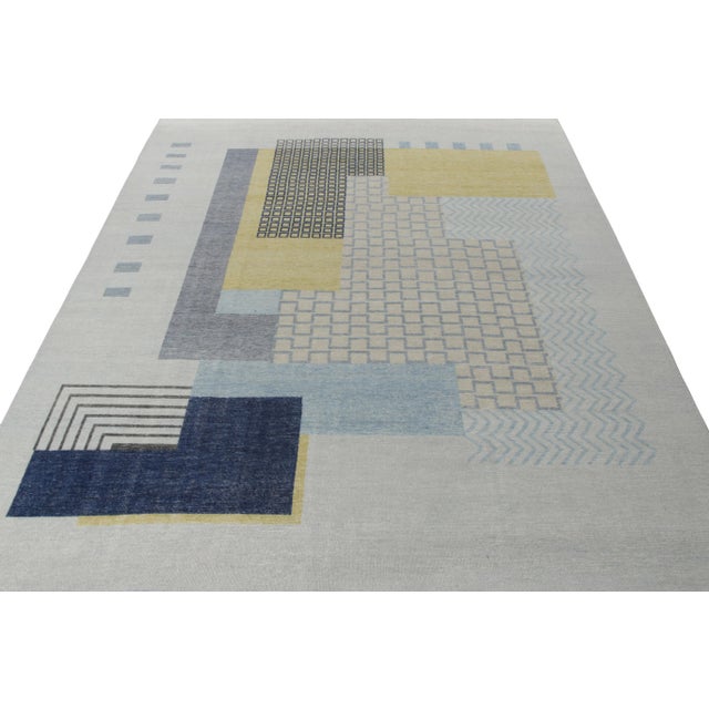 Art Deco Rug & Kilim’s Blocks Rug in Blue, 8x10 For Sale - Image 3 of 6