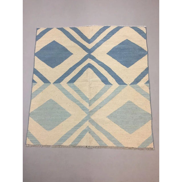 1960s Vintage Turkish Blue & Beige Wool Square Tribal Kilim Rug, 1960s For Sale - Image 5 of 11