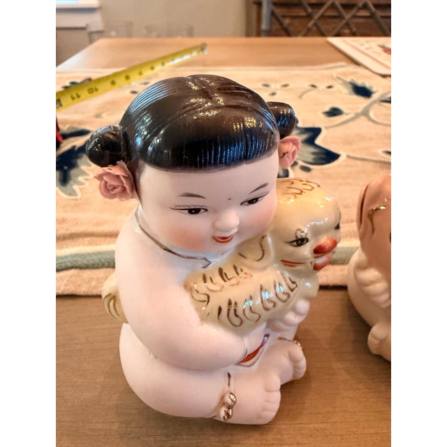 Ceramic Vintage Chinese Porcelain Figurines of Baby Boy and Baby Girl For Sale - Image 7 of 11