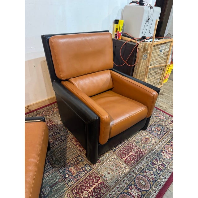 Roche Bobois Vintage Roche Bobois Leather Chair & Ottoman For Sale - Image 4 of 11
