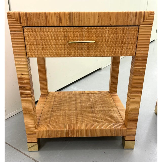 Signed Bielecky Brothers Caned Rattan Nightstands With Drawer For Sale In Miami - Image 6 of 12