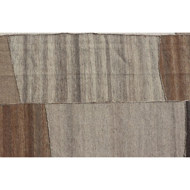 Modern Kilim Rug in Multi-Panel Striped Design With Brown, Gray, White and Taupe 9'2 X 11'10 For Sale - Image 10 of 12