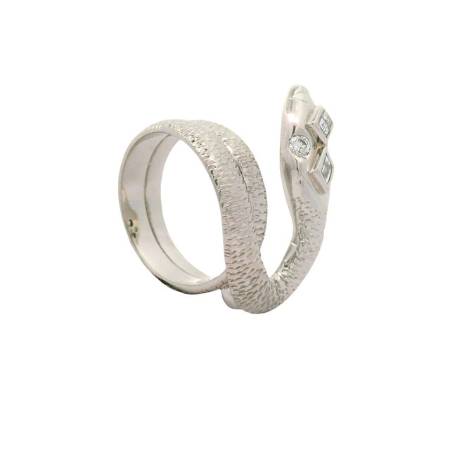 Contemporary Diamond Platinum Coiled Snake Ring, Size 7 For Sale - Image 3 of 8