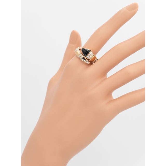 Gold Bvlgari Bulgari Serpenti Viper Diamonds & Onyx Ring in 18k Rose Gold, Size 8 For Sale - Image 8 of 14