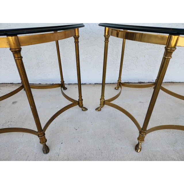 Labarge Side Tables Brass Glass Hoof Footed Octagonal For Sale - Image 11 of 12