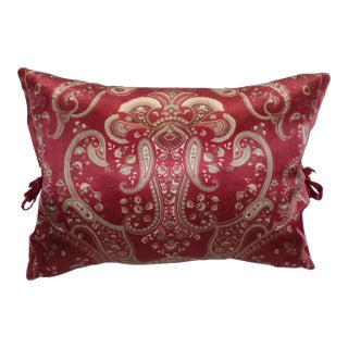Vintage Chinese 100% Silk Red Paisley Design Feather Throw Pillow For Sale