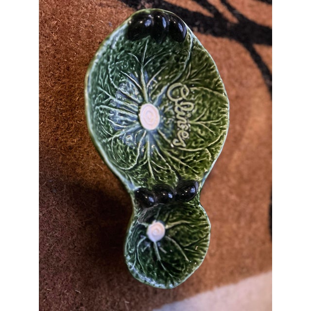 Vintage Portuguese Ceramic Green Olive Dish For Sale - Image 10 of 10