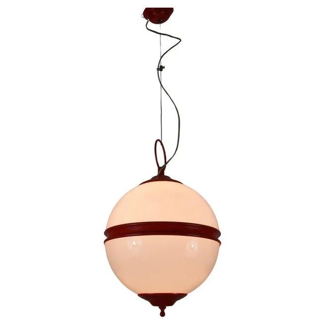 Mid-Century Modern Hanging Lamp in Red Metal and Opal Glass, 1960s For Sale - Image 14 of 14