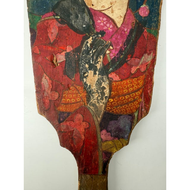Vintage Japanese Hagoita Paddle With Painted Bijin – Signed Suzuki Hiroshi For Sale - Image 13 of 14