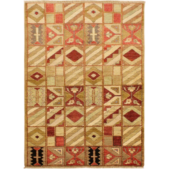 Tan 1990s Shabby Chic Tan/Red Hand-Knotted Wool Rug -3'0 X 5'2 For Sale - Image 8 of 8