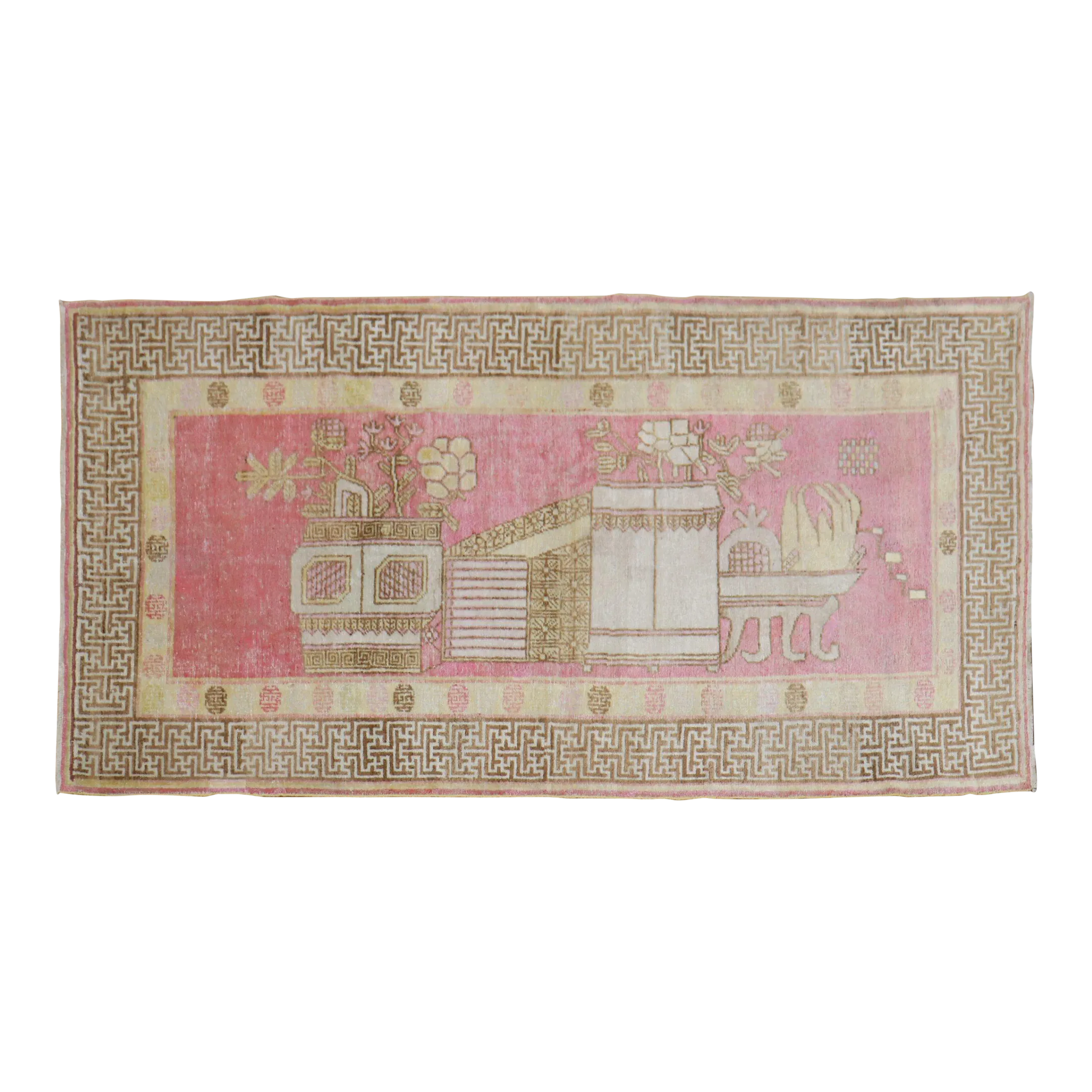 Krug - pinkutaan  Pink Pictorial Vintage Khotan Rug, 4' X 7'10'' | Chairish