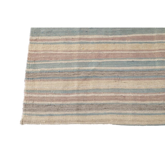 Striped Colorful Modern Flatweave Kilim Room Size Wool Rug For Sale - Image 12 of 13