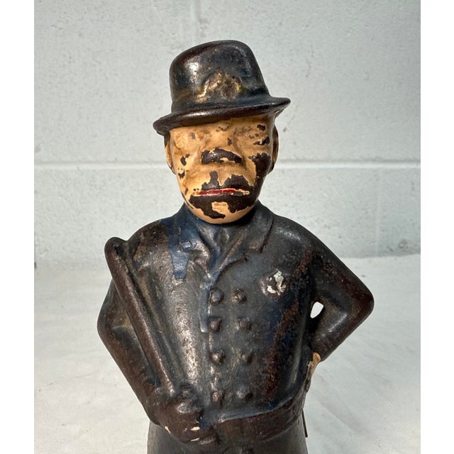Figurative Antique 1900 Cast Iron Still Coin Bank Mulligan the Policeman Cop Bennet & Fish For Sale - Image 3 of 11