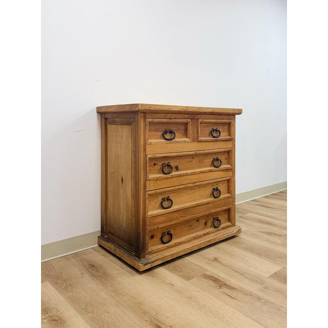 Late 20th Century Late 20th Century Mexican Solid Pine Five Drawer Dresser Wrought Iron Pulls Rustic Farmhouse Chest For Sale - Image 5 of 13