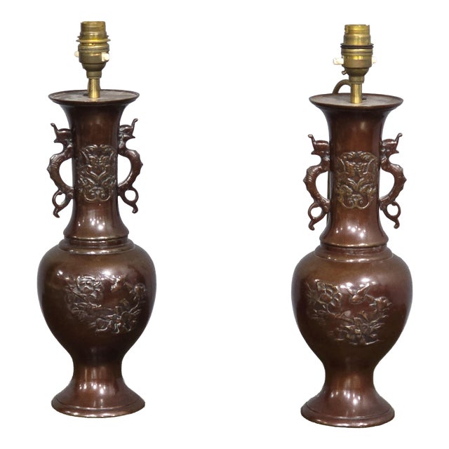 Japanese Bronze Table Lamps, 1920, Set of 2 For Sale
